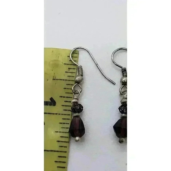 Vintage Sterling Silver & Amethyst Beaded Dangle Drop Earrings Artisan 1970s - Picture 4 of 7